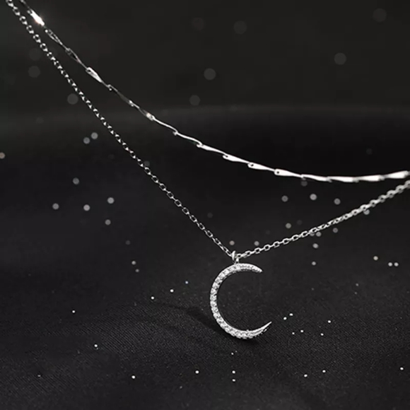 NEW | Crescent Moon Multi Layer Pave Diamond Necklace - Picture 9 of 15